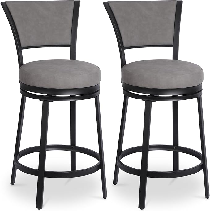 Bar Stools, Modern Counter Height Barstools Set of 2, Upholstered Metal Bar by FLYZC