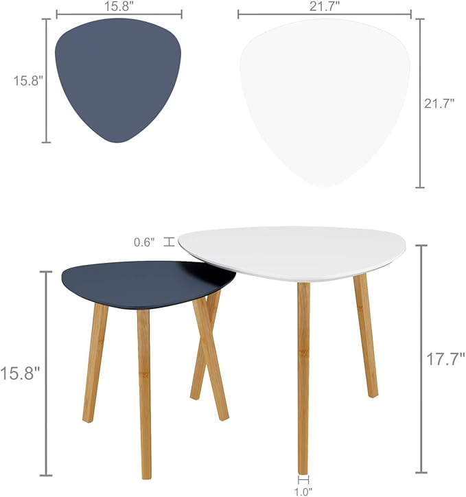 BAMEOS Bamboo Nesting Triangle End Table, Balcony in White & Grey - Image 2