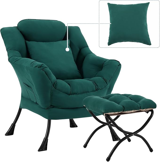 Lazy Chair with Ottoman, Comfy Reading Chair with Footstool & Pillow Modern by YOTATING