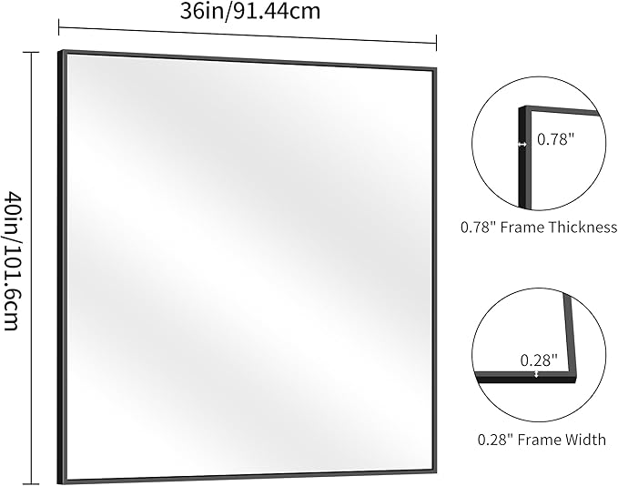 YIROMAN Bathroom Mirror for Wall 36"x40", Large Matte Black Bathroom Mirror - Image 6