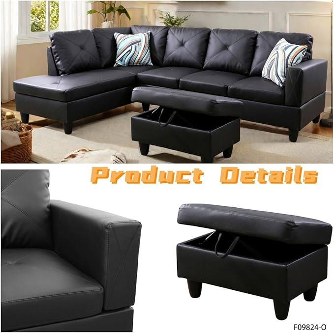L Shaped Sectional Couch with Otttoman, Apartments - Image 3