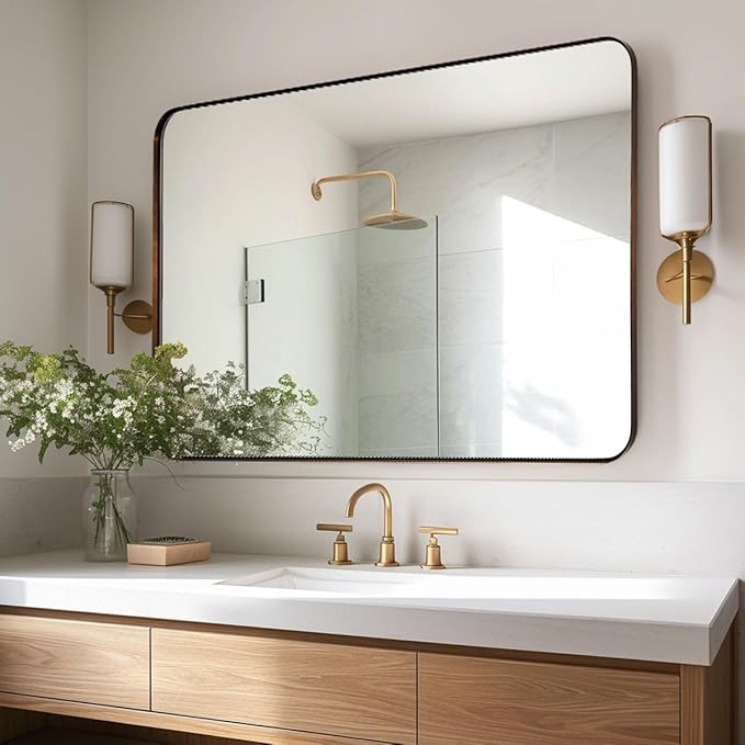 ANDY STAR Bronze Mirror for Wall, 30x36” Rounded Rectangle Bathroom Mirror by ANDYSTAR