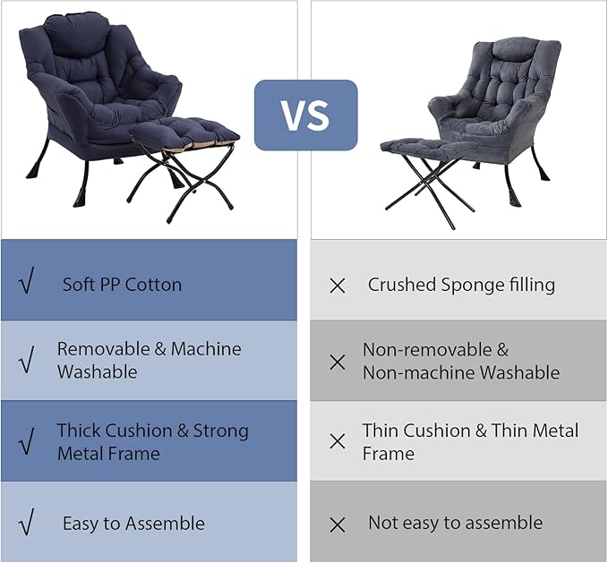 Lazy Chair with Ottoman, Modern Chair with Folding Footrest, Lounge Accent Chair - Image 9