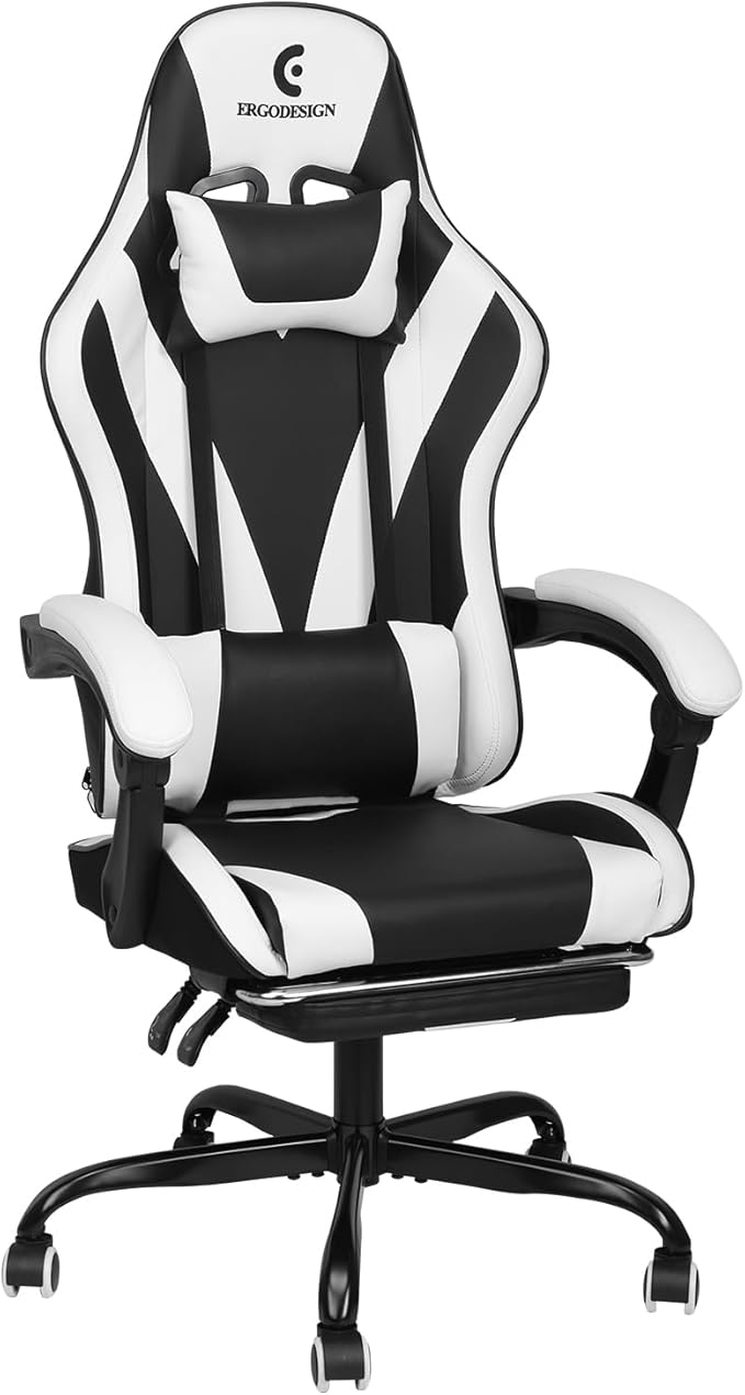 Gaming Chair with Linkage Armrest & Footrest, High Back Video Gaming Chair by Ergodesign