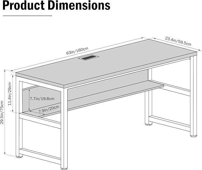 TOPSKY Computer Desk with Bookshelf/Metal Hole Cable Cover 1.18" Thick Desk - Image 2