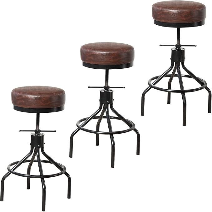 Counter Height Bar Stools Set of 3 Adjustable Swivel Barstools Industrial by Unknown