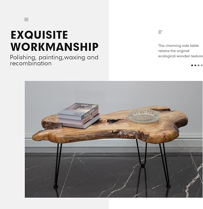 Natural Wood Edge Contemporary Coffee Cocktail Table, Live Edge Coffee Table - Image 4