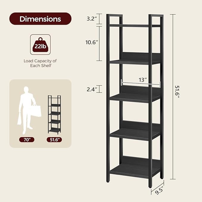 5-Tier Bookshelf, Shelves Organizer - Image 3
