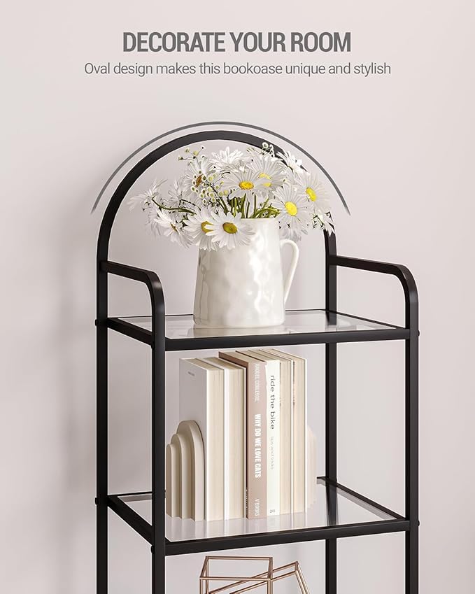 Bookcase Bookshelf, Tempered Glass Bookshelves, Slim Shelving Unit - Image 4