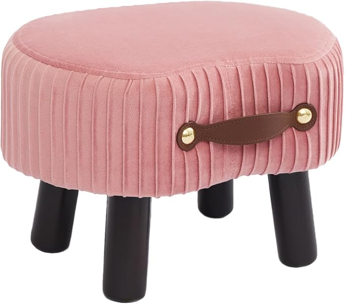 Small Footstool with Handle, Velvet Ottoman Foot Rest with Padded Seat by Leesingdo