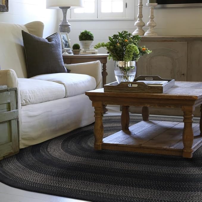 Homespice Jet Black Oval Braided Rugs 6x9' – Primitive Style Oval Area Rugs by Homespice