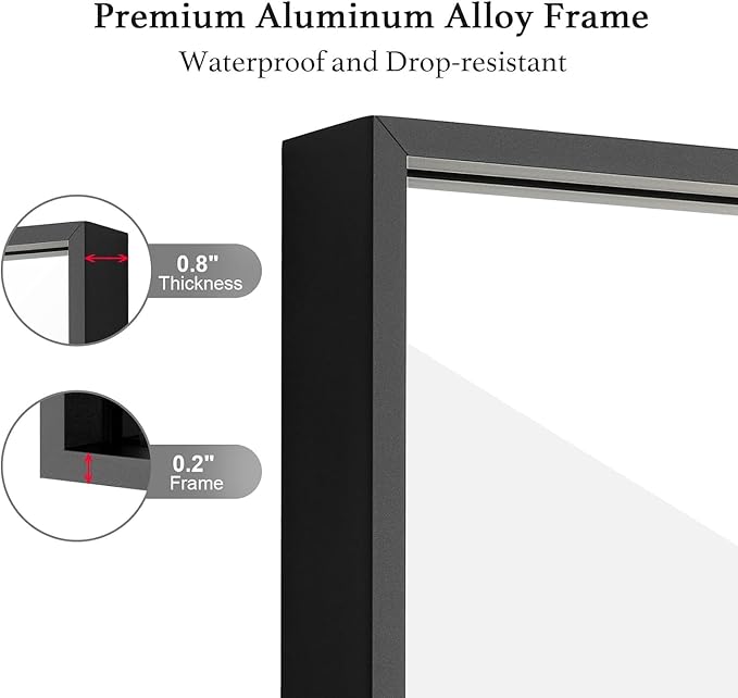 36x48 Inch Black Bathroom Mirror, Copper-Free, Aluminum Alloy Frame Vanity - Image 3