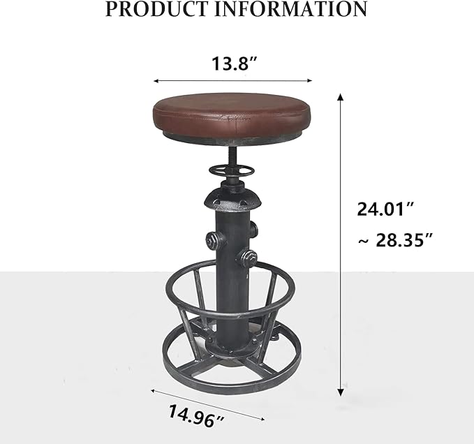 Topower Antique Industrial Round Bottom Adjustable Height Cafe Coffee Retro - Image 3