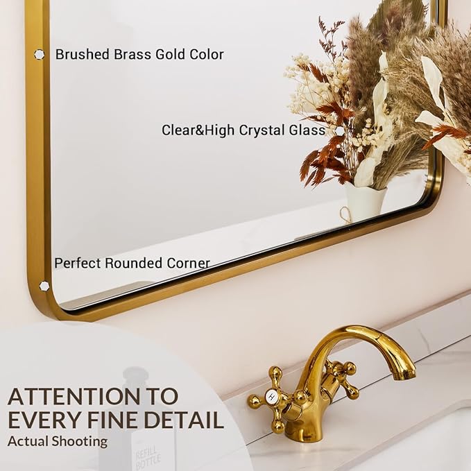 ANDY STAR 48x32 Inch Gold Bathroom Mirror, Brushed Gold Mirrors - Image 7