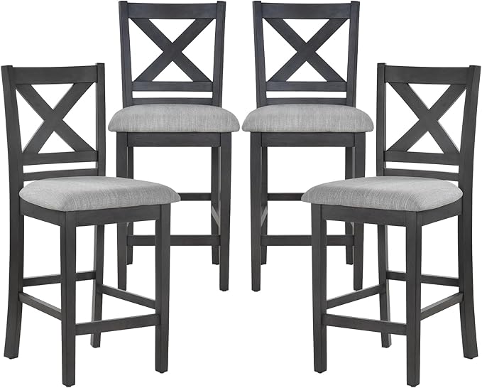 COLAMY Wooden Bar Stools Set of 4, Counter Height Bar Stools, Mid Century - Image 2