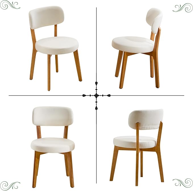 Furniliving Wooden Dining Chairs Set of 2, Mid-Century Modern Linen Upholstered - Image 7