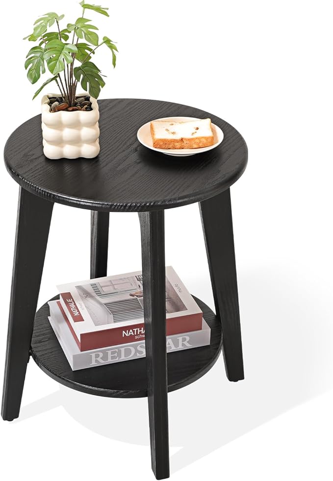 Side End Table Round Black Beside Table Sofa Table Nightstand Modern End Table by FEUFOAM