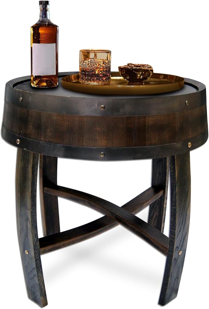 Medieval Retro Wine Barrel Design Coffee Table Wooden Round Creative End Table by qxsxkjMetalWallArt
