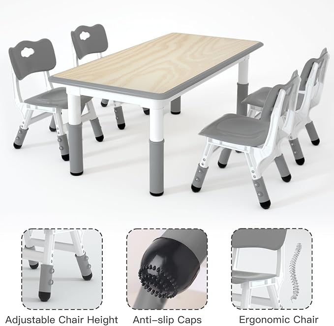 Kids Table and 4 Chairs Set，Height Adjustable Children Table & Chair，Toddlers - Image 4