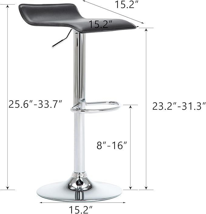 NOBPEINT Contemporary Chrome Air Lift Adjustable Swivel Bar Stool - Image 3