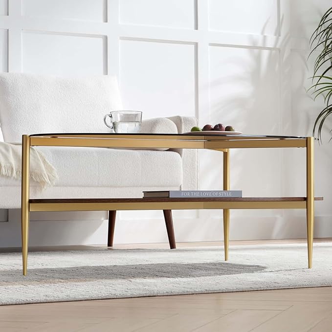 Oval Glass Coffee Table, Mid-Century Modern Design, L43 x W21 x H17 inch - Image 4