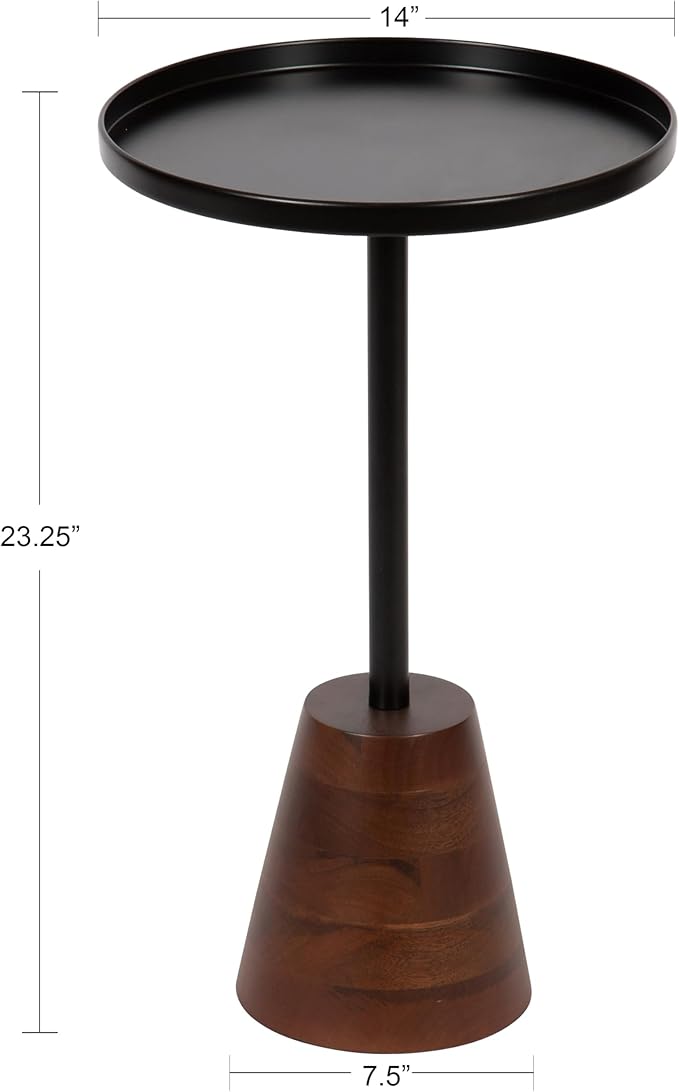 Kate and Laurel Tira Round Side Table, Walnut Brown Wood and Black, Decorative - Image 3