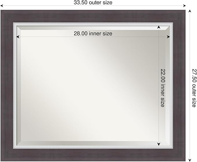 Amanti Art Brown Wall Mirror 28x34 Ellie Brown Silver Rectangle Bathroom Mirror - Image 3