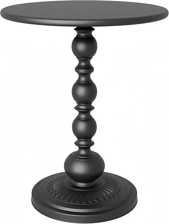 Metal Small End Table, Vintage Matte Black Round Side Table Nightstand by Funecy