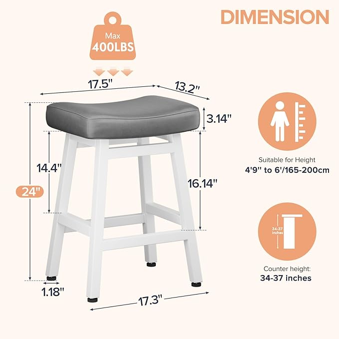 Counter Height Bar Stools Set of 2, 24 Inch Barstools - Image 2