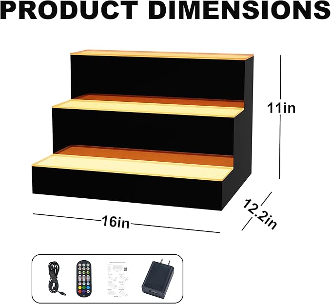 MESAlLUP 16 Inch 3 Tier LED Lighted Liquor Bottle Display Shelf - Image 2