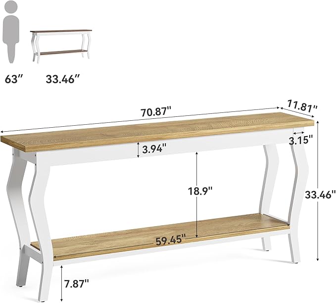 LITTLE TREE 70.9 Inches Long Console Table, 2-Tier Vintage Wooden Sofa Table - Image 2