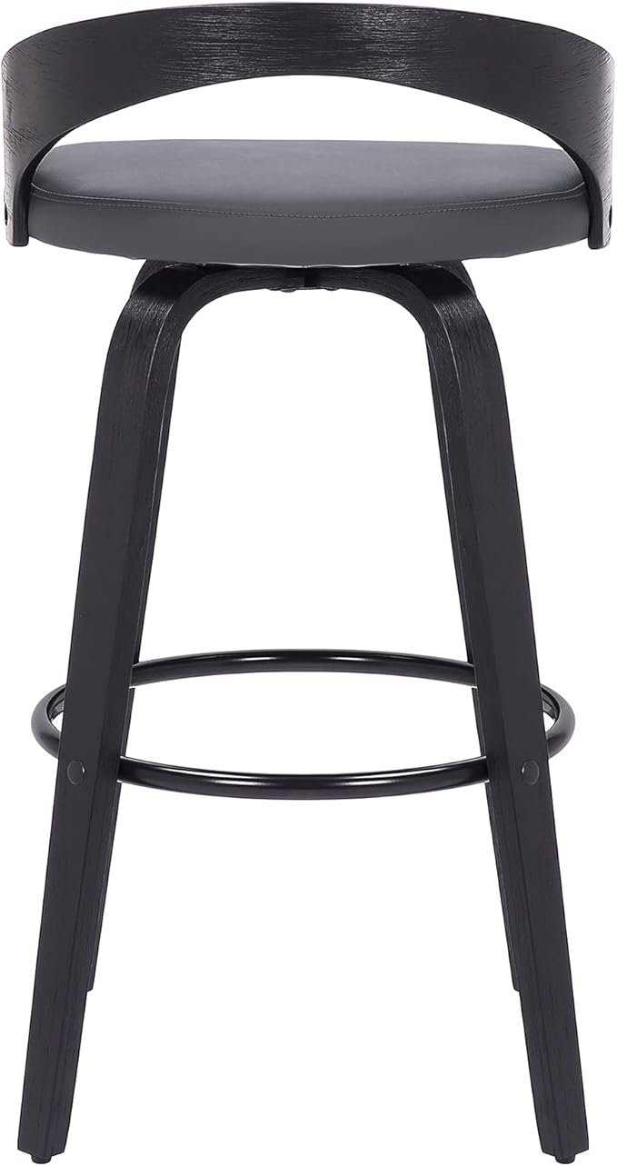Armen Living Sonia 30" Bar Height Swivel Gray Faux Leather and Black Wood Bar - Image 10