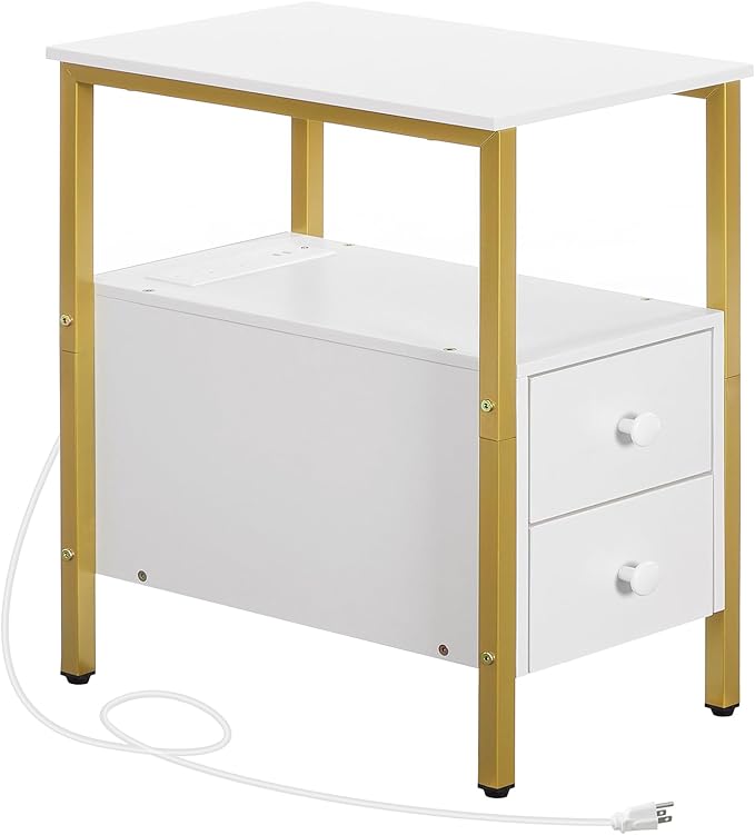 HOOBRO End Table with Charging Station, Narrow Side Table with 2 Drawer & USB by HOOBRO