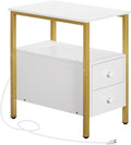 HOOBRO End Table with Charging Station, Narrow Side Table with 2 Drawer & USB by HOOBRO