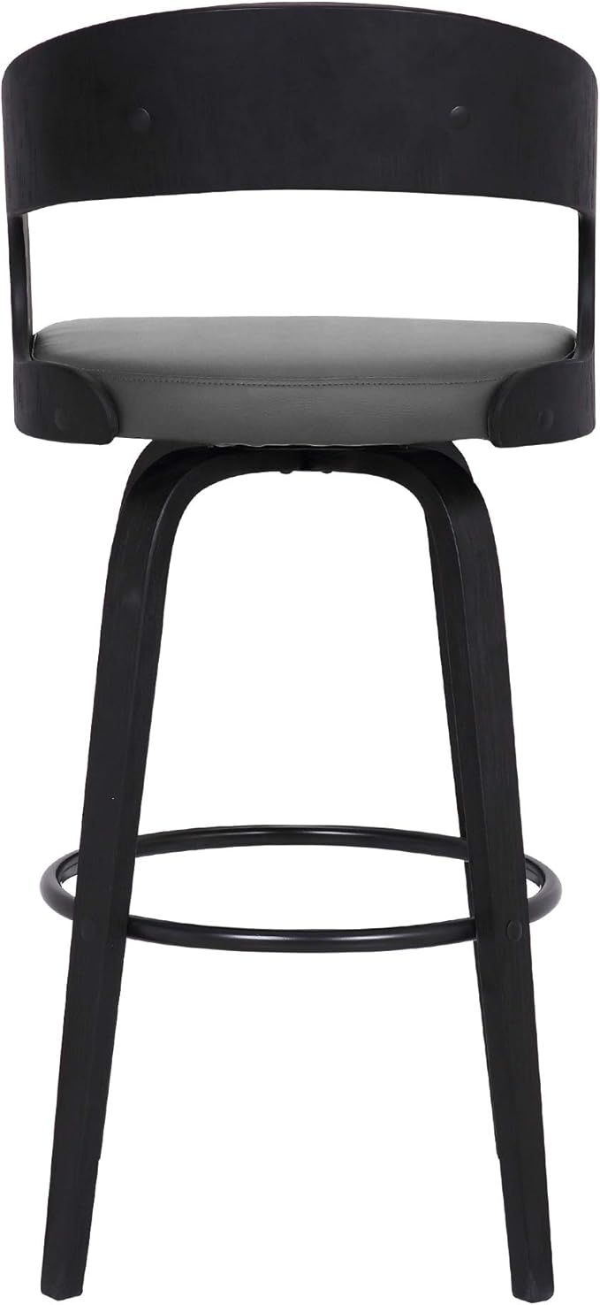 Armen Living Shelly 30" Bar Height Swivel Gray Faux Leather and Black Wood Bar - Image 10