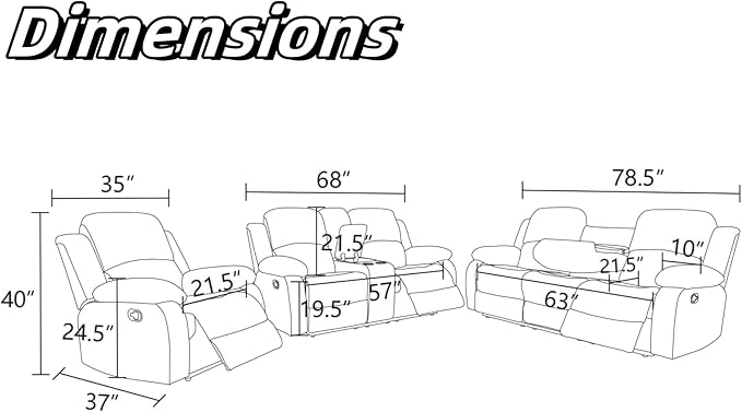 Leather Recliner Sofa Couch, 3-Seater Home Theater Seating Reclining Sofa - Image 2