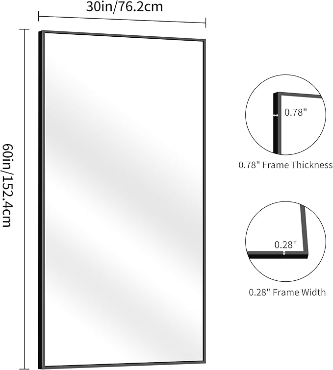 YIROMAN Bathroom Mirror 60"x30", Large Matte Black Bathroom Mirror - Image 6