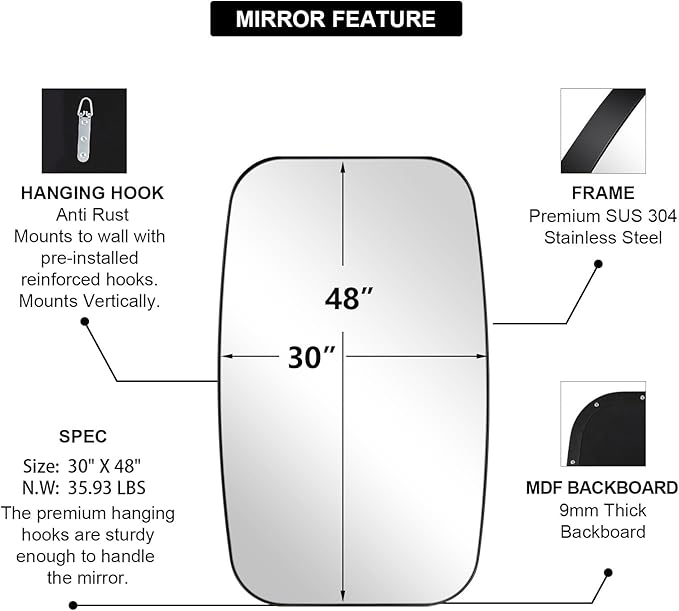 ANDY STAR Oval Mirrors for Bathroom, 30x48’’ Black Oval Mirror for Bathroom - Image 7
