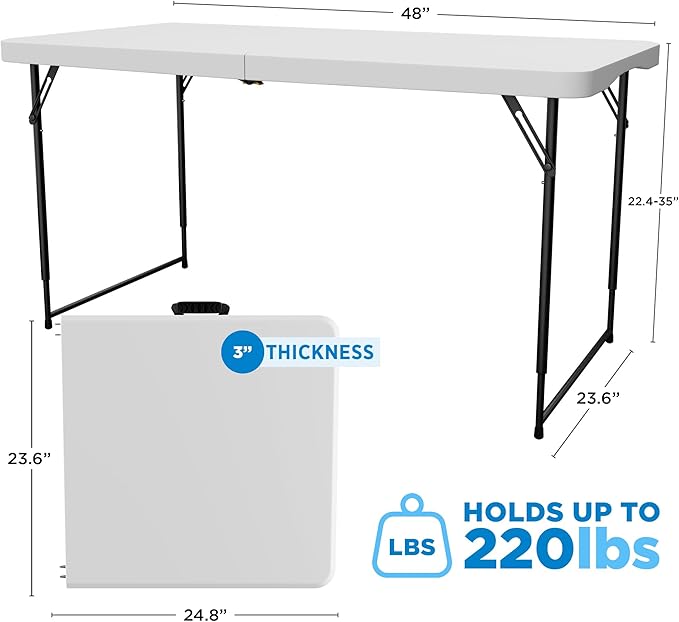 Sorfey Folding Table 4-Foot X 24 inch, Adjustable to 4 Heights - Image 2