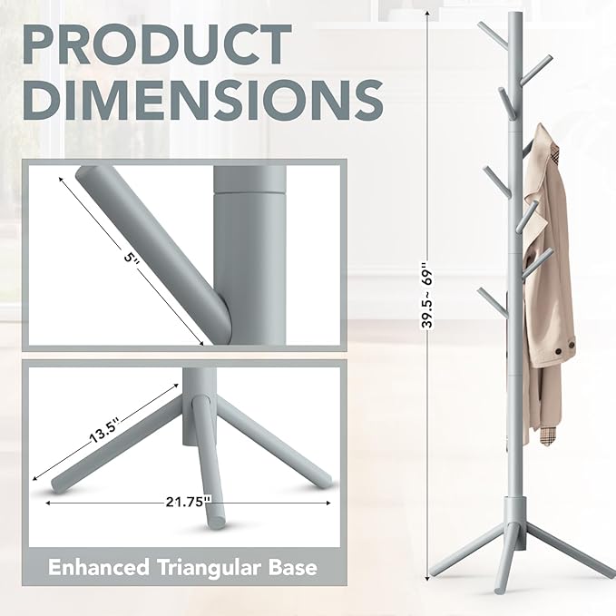 Wooden Tree Coat Rack Stand, Sturdy Freestanding Coat Rack - Image 5