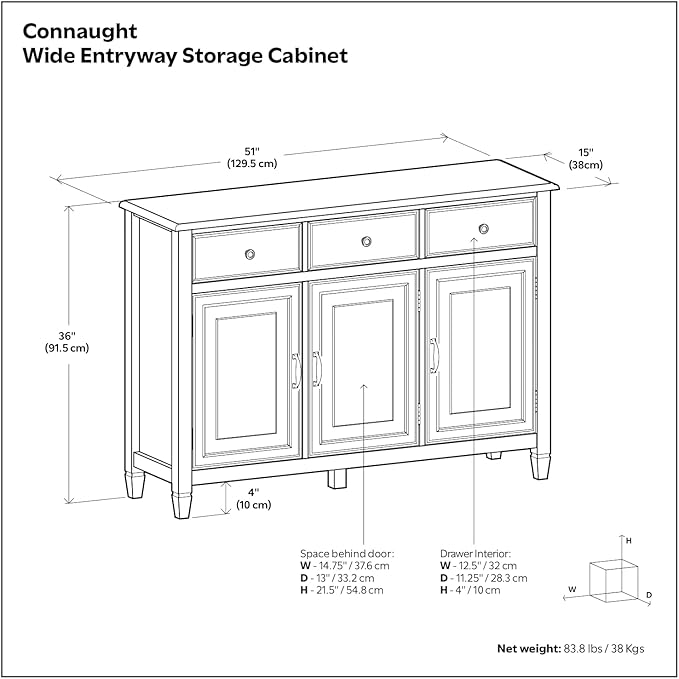 SIMPLIHOME Connaught 51-inch Wide Solid Wood Storage Cabinet in White - Image 3