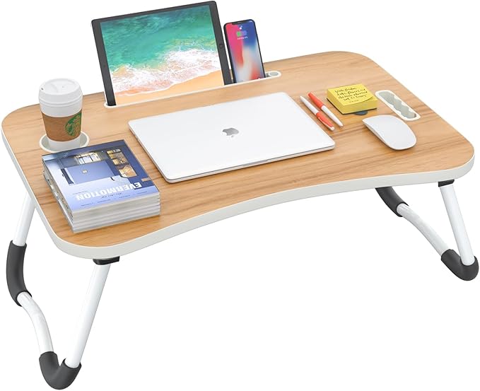 BUYIFY Folding Lap Desk, 23 Inch Portable Wood Yellow Laptop Bed Desk Lap Desk by BUYIFY