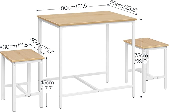 HOOBRO 3-Piece Industrial Dining Table Set, Kitchen Table, Space Saving Dinette - Image 8