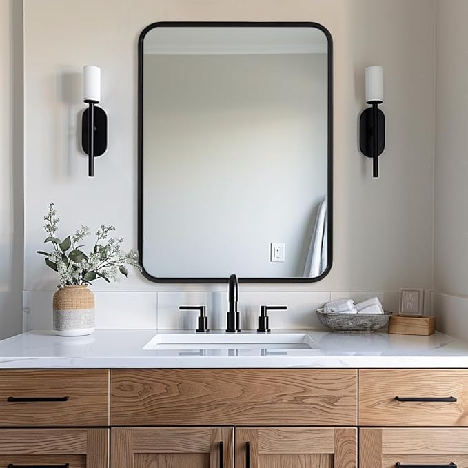 ANDY STAR Mirror for Bathroom 24X36 Inch, Matte Black Mirror Rounded Rectangle - Image 3