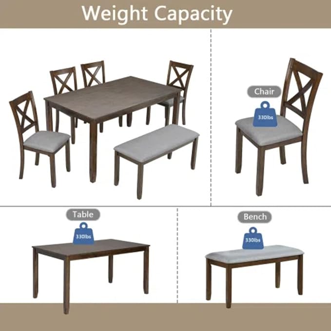 6-Piece Dining Table Set for 4-6 People, Kitchen Set - Image 4