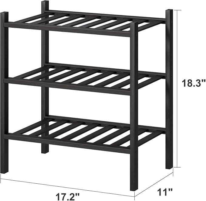 Small Shoe Rack for Entryway, 3-Tier Black Bamboo Shoe Organizer for Hallway - Image 2