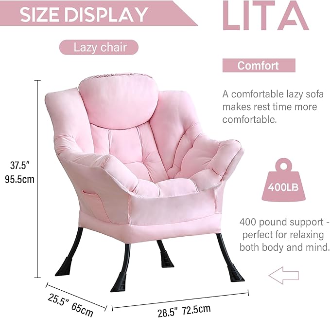 LITA Lazy Chair with Ottoman, Modern Accent Leisure Upholstered Sofa, - Image 3