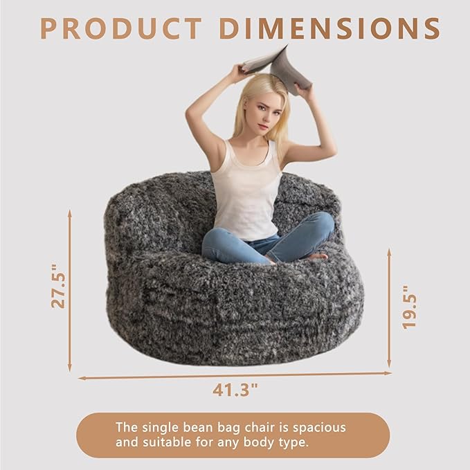 BYBYME Giant Bean Bag Chair, Faux Fur Bean Bag Couch - Image 2