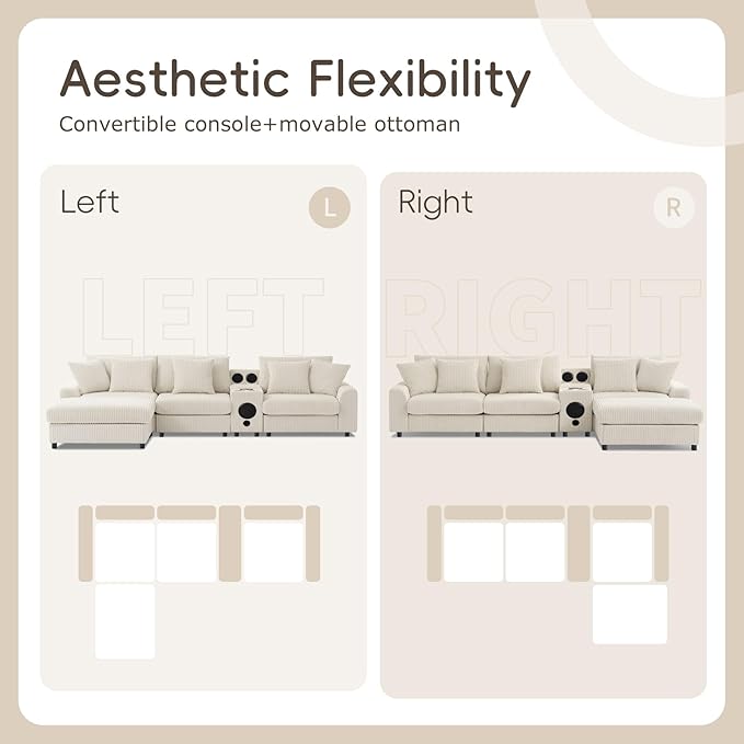 Merax 114 * 64" Corduroy Sectional Couches - Image 7