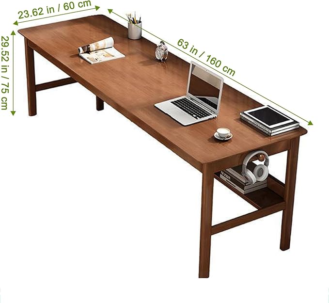 Solid Wood Long Desk 63 inch Home Office Work Desk, 2-Person Simple Writing - Image 2